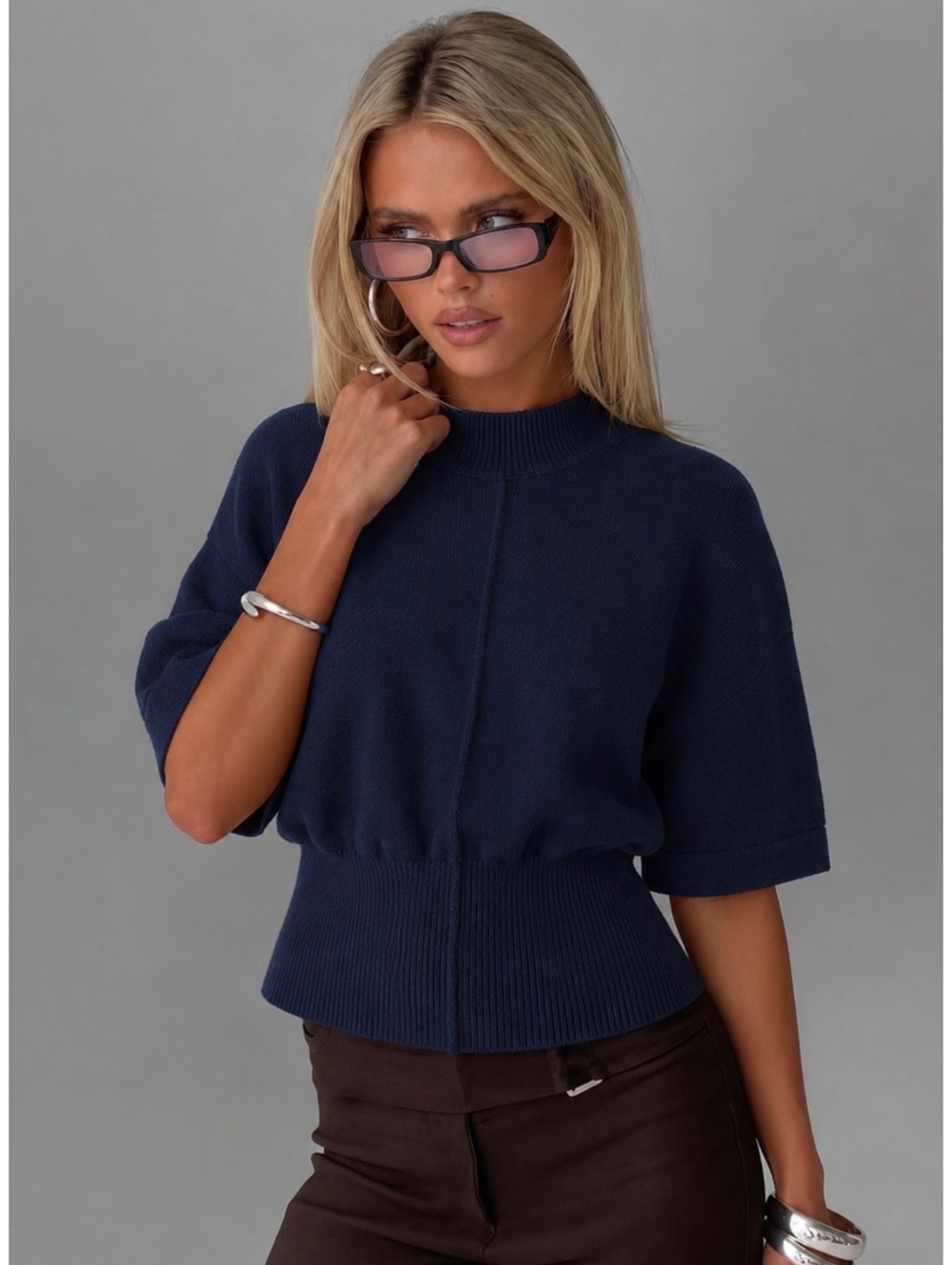 LOFT Navy Blue Cape Wing Sweater Top Mock Neck XS